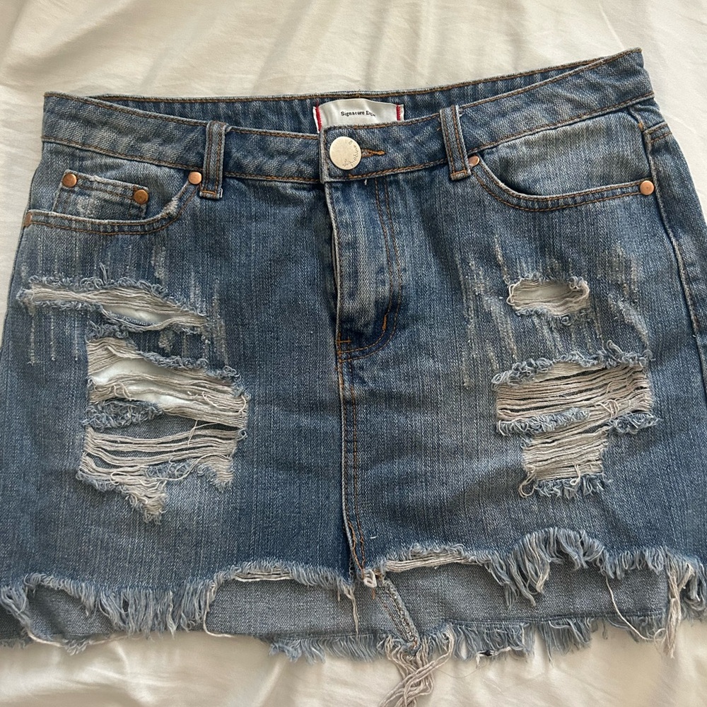 denim mini skirt